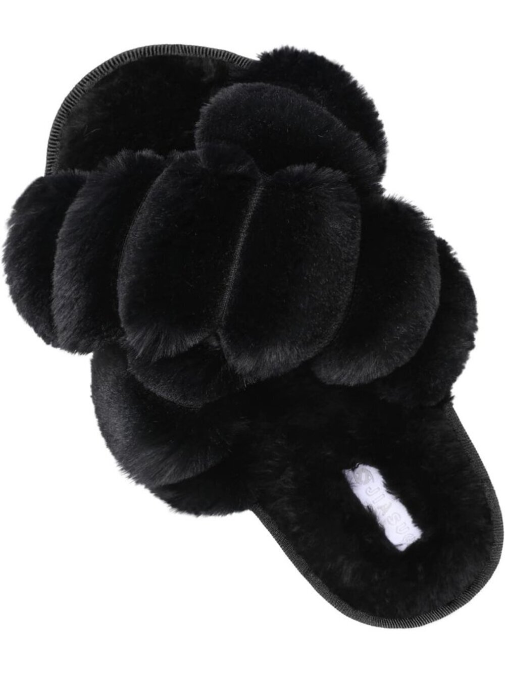 Women's Black Twist Fuzzy Fluffy House Criss Cross Furry Open Toe Slipper Shoes